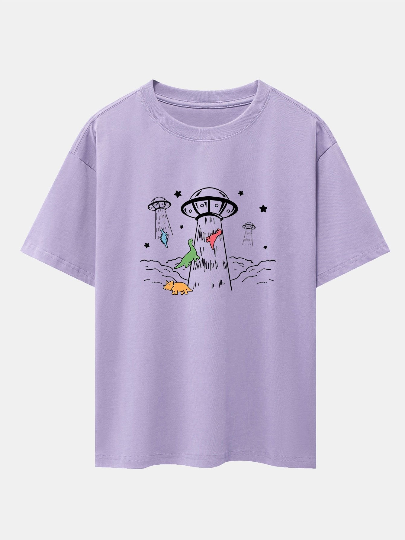 UFO Take Away Dinosaurs Print Drop Shoulder Oversize T-Shirt