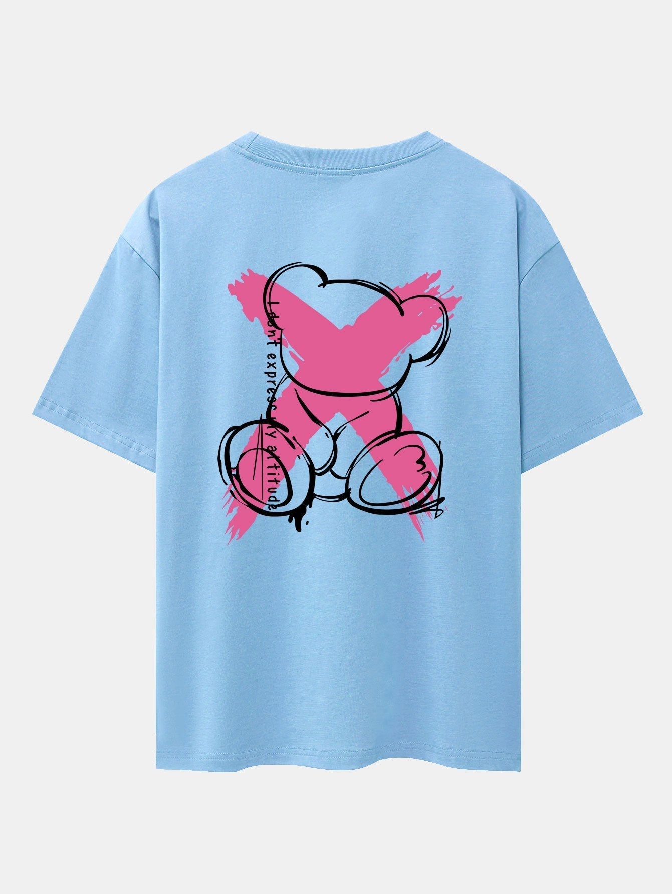 Graffiti Bear Print Drop Shoulder Oversize T-Shirt