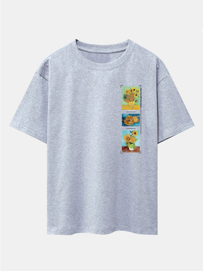 Sunflower Oil Painting Print Drop Shoulder Oversize T-Shirt