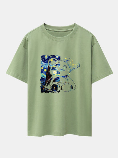 Starry Sky Bear Print Drop Shoulder Oversize T-Shirt