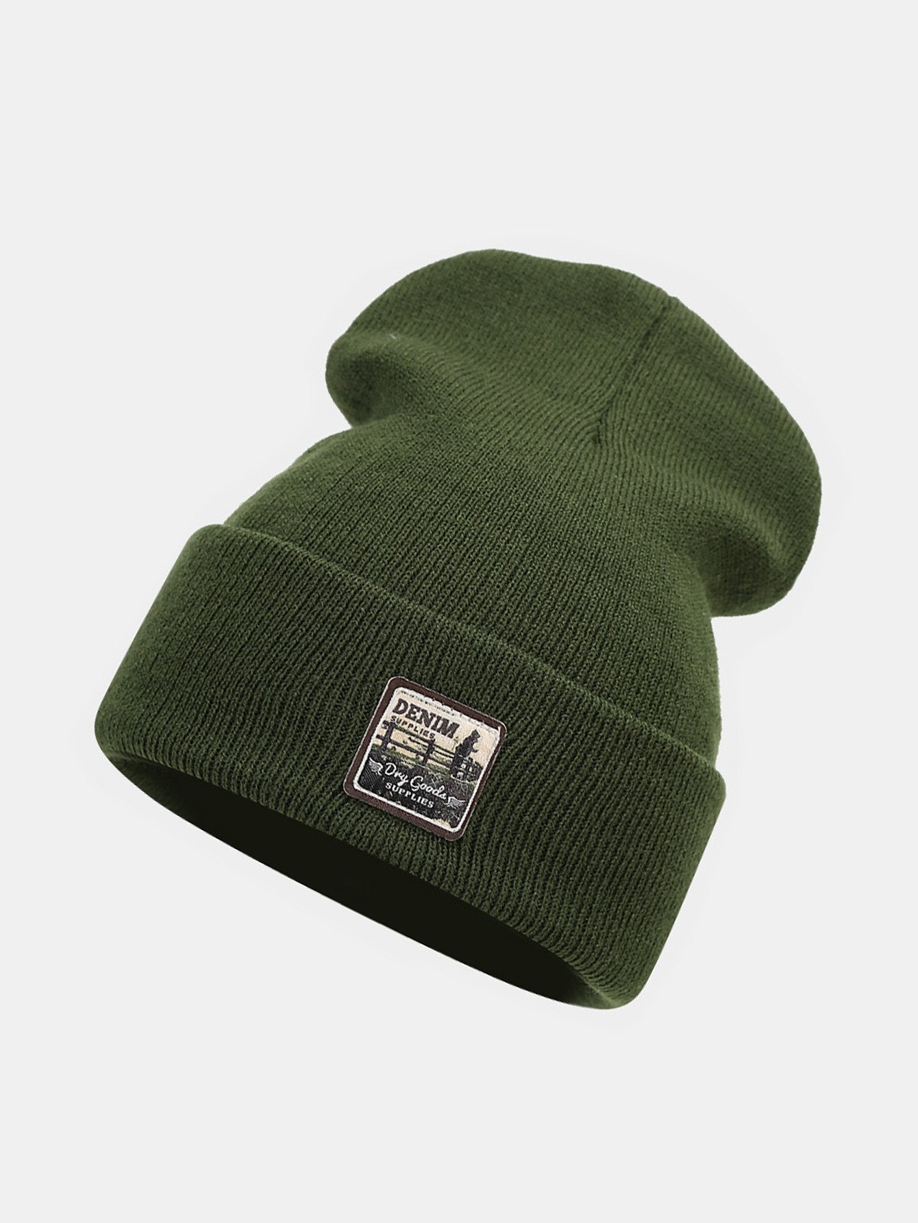 Solid Color Slogan Patch Knit Beanie Hat