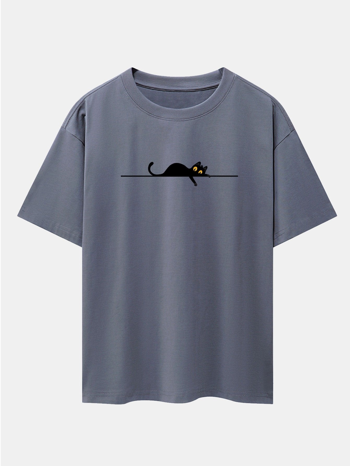 Black Cat Print Drop Shoulder Oversize T-Shirt