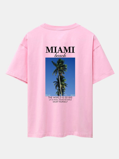 Miami Palm Tree Back Print Drop Shoulder Oversize T-Shirt