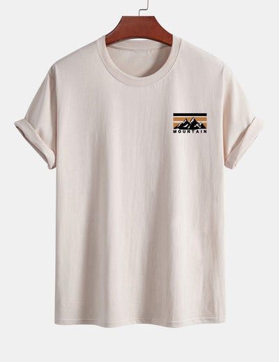 Regular Fit Stripe Mountains Print Cotton T-Shirt
