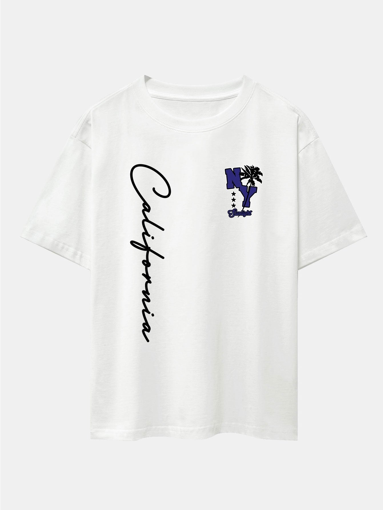 New York California Palm Tree Print Drop Shoulder Oversize T-Shirt