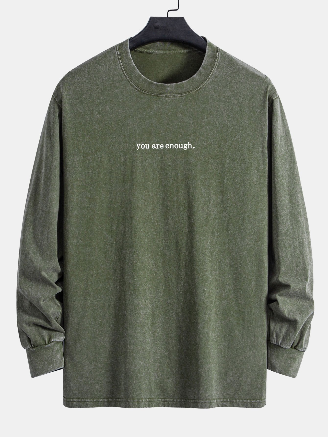 Slogan Print Relax Fit Long Sleeve Washed Distressed T-Shirt