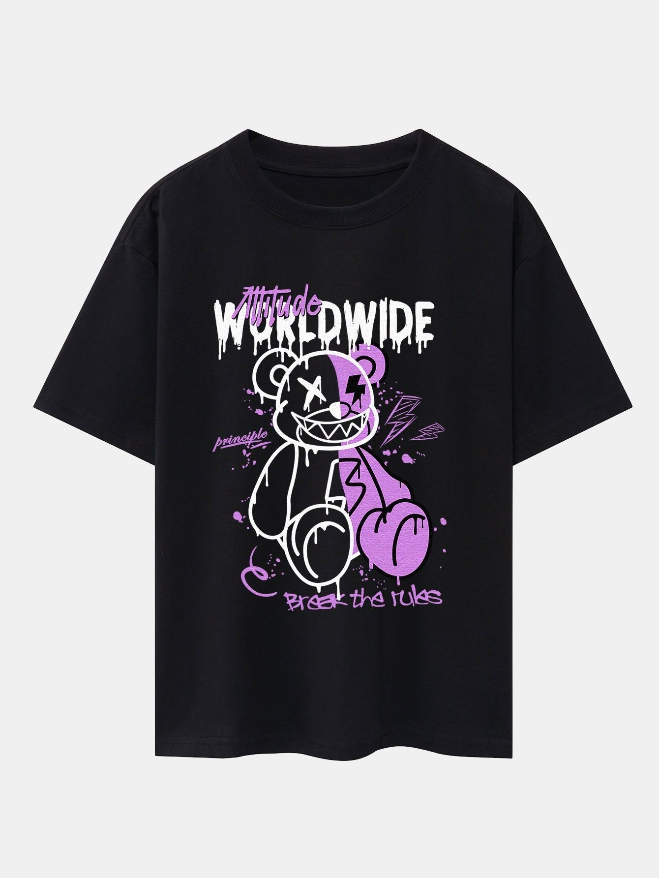Dissolving Bear Print Drop Shoulder Oversize T-Shirt