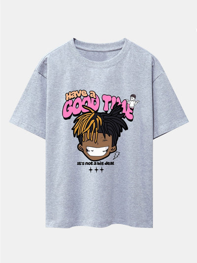Cartoon Character Slogan Print Drop Shoulder Oversize T-Shirt