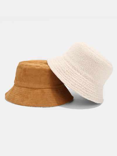 Double Side Reversible Faux Suede Plush Bucket Hat