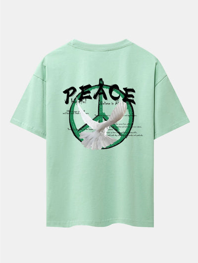 Dove With Peace Symbol Back Print Drop Shoulder Oversize T-Shirt