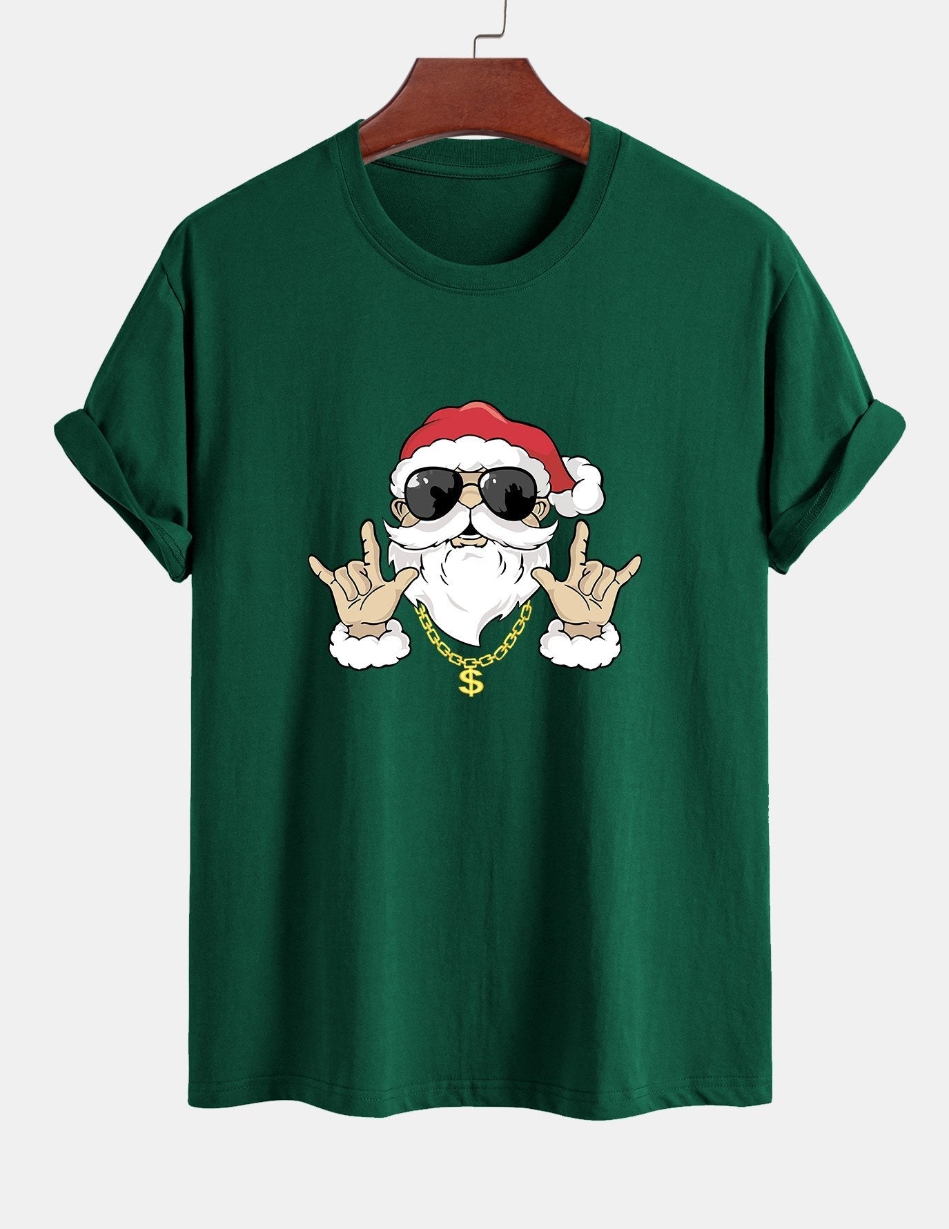 Regular Fit Hip Hop Santa Print Cotton T-Shirt
