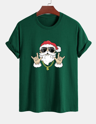 Regular Fit Hip Hop Santa Print Cotton T-Shirt
