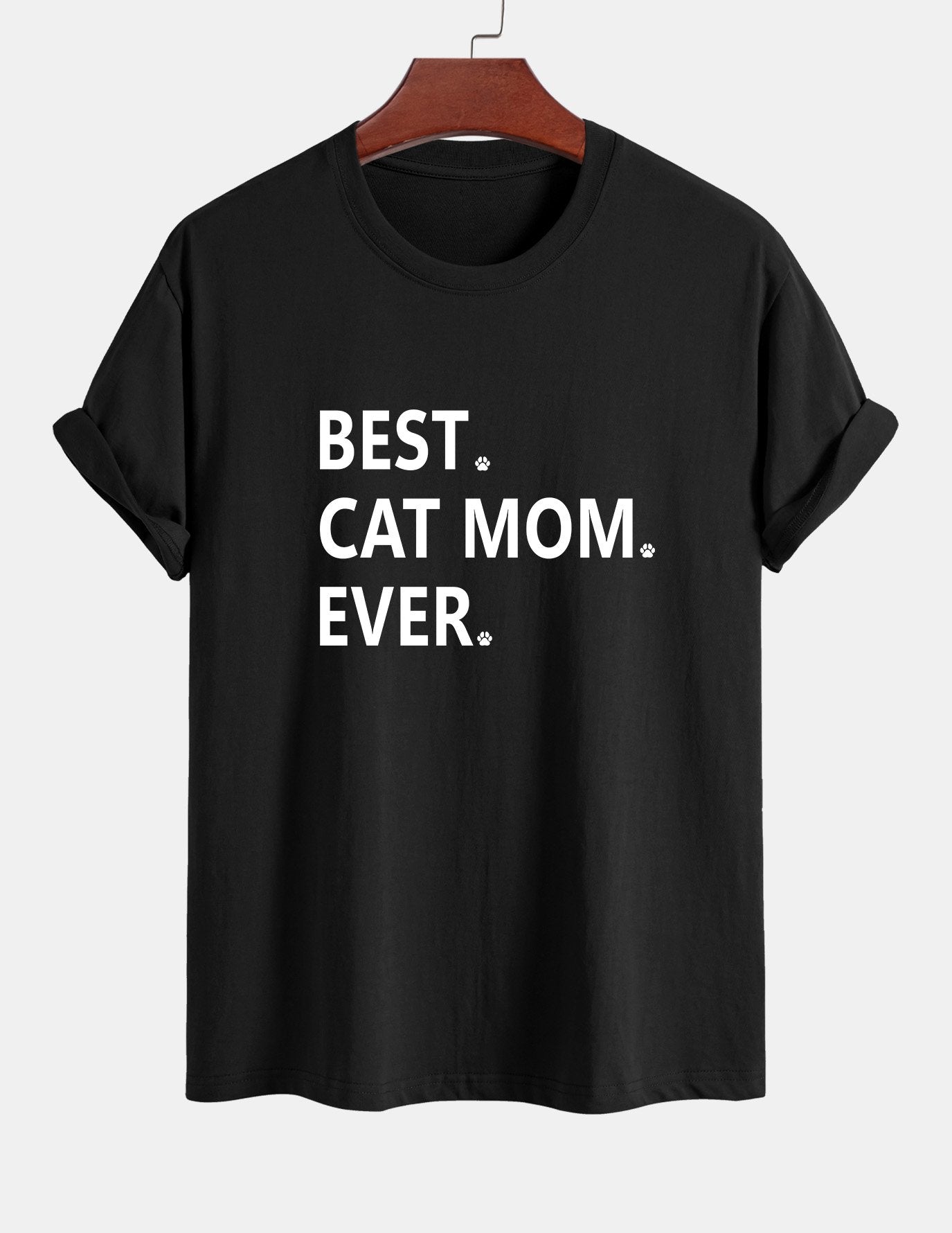 Regular Fit Best Cat Mom Ever Print Cotton T-Shirt