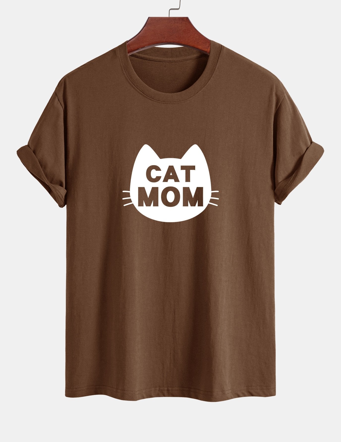 Regular Fit Cat Mom Print Cotton T-Shirt