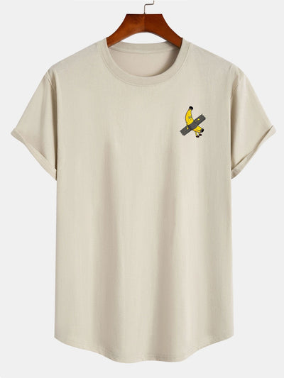 Banana Print Cotton Arc Hem T-Shirt