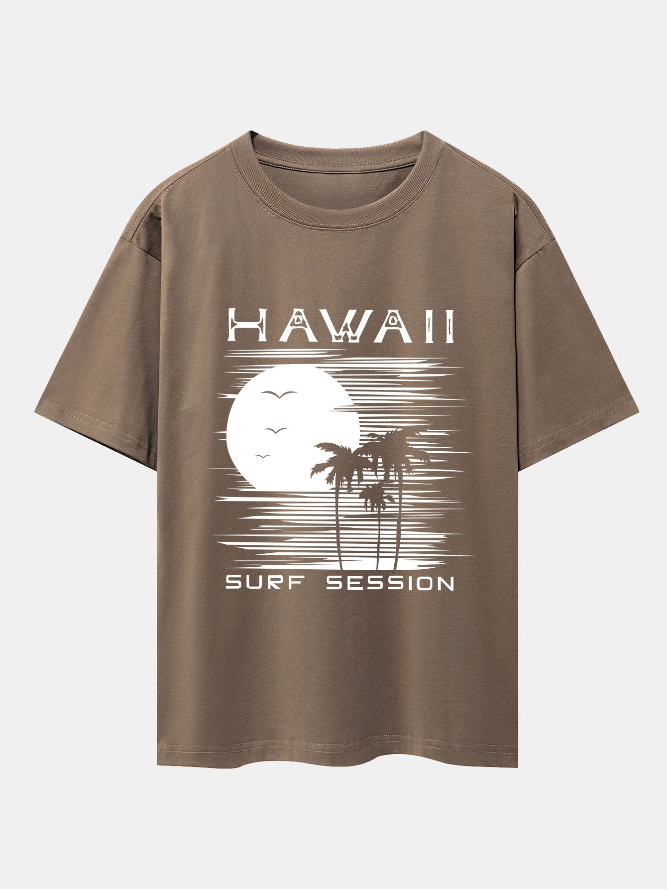 Hawaii Sun Palm Trees Print Drop Shoulder Oversize T-Shirt