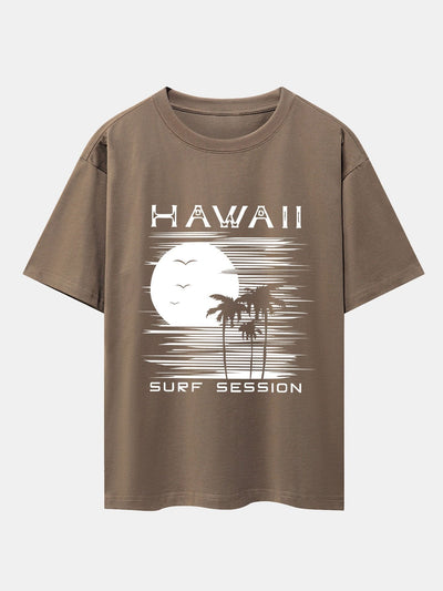 Hawaii Sun Palm Trees Print Drop Shoulder Oversize T-Shirt