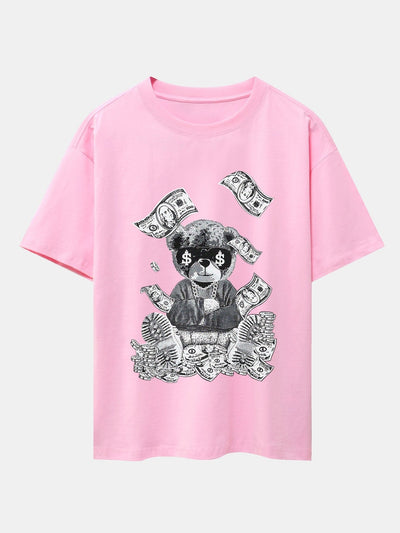 Money Bear Print Drop Shoulder Oversize T-Shirt