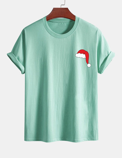 Regular Fit Santa Hat Print Cotton T-Shirt