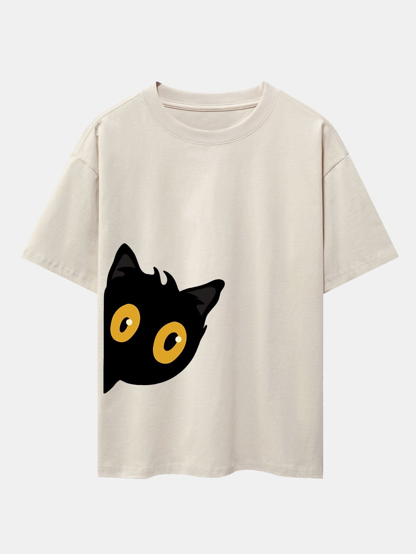 Black Cat Is Watching Print Drop Shoulder Oversize T-Shirt