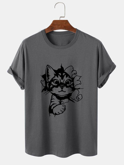 Cat Breaks The Wall Print T-shirt