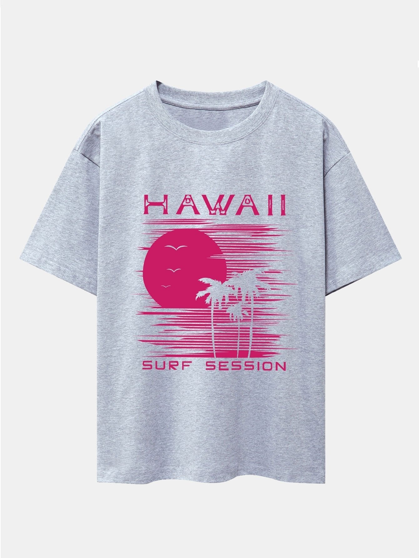 Hawaii Sun Palm Trees Print Drop Shoulder Oversize T-Shirt