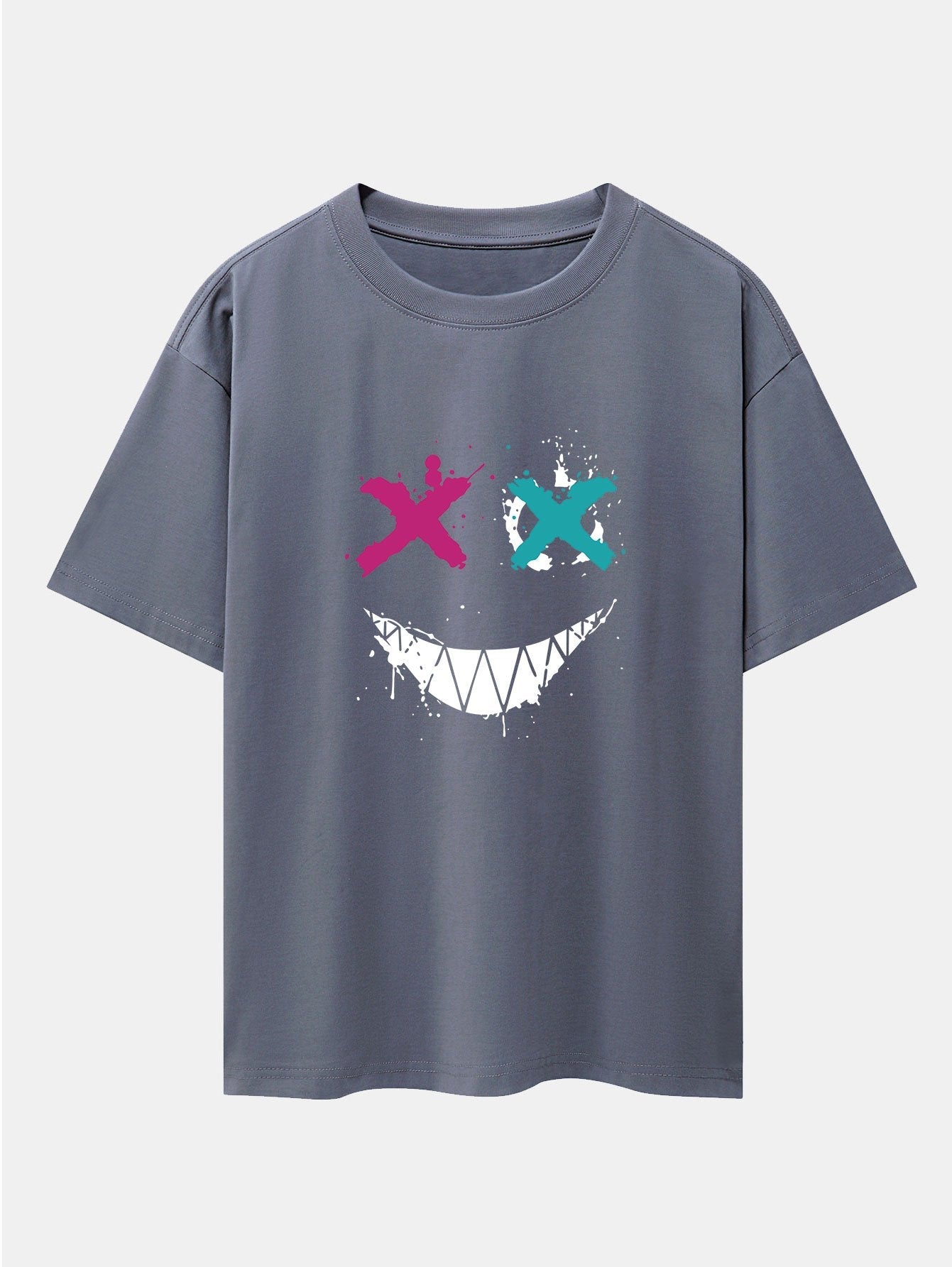 Graffiti Smiley Face Print Drop Shoulder Oversize T-Shirt