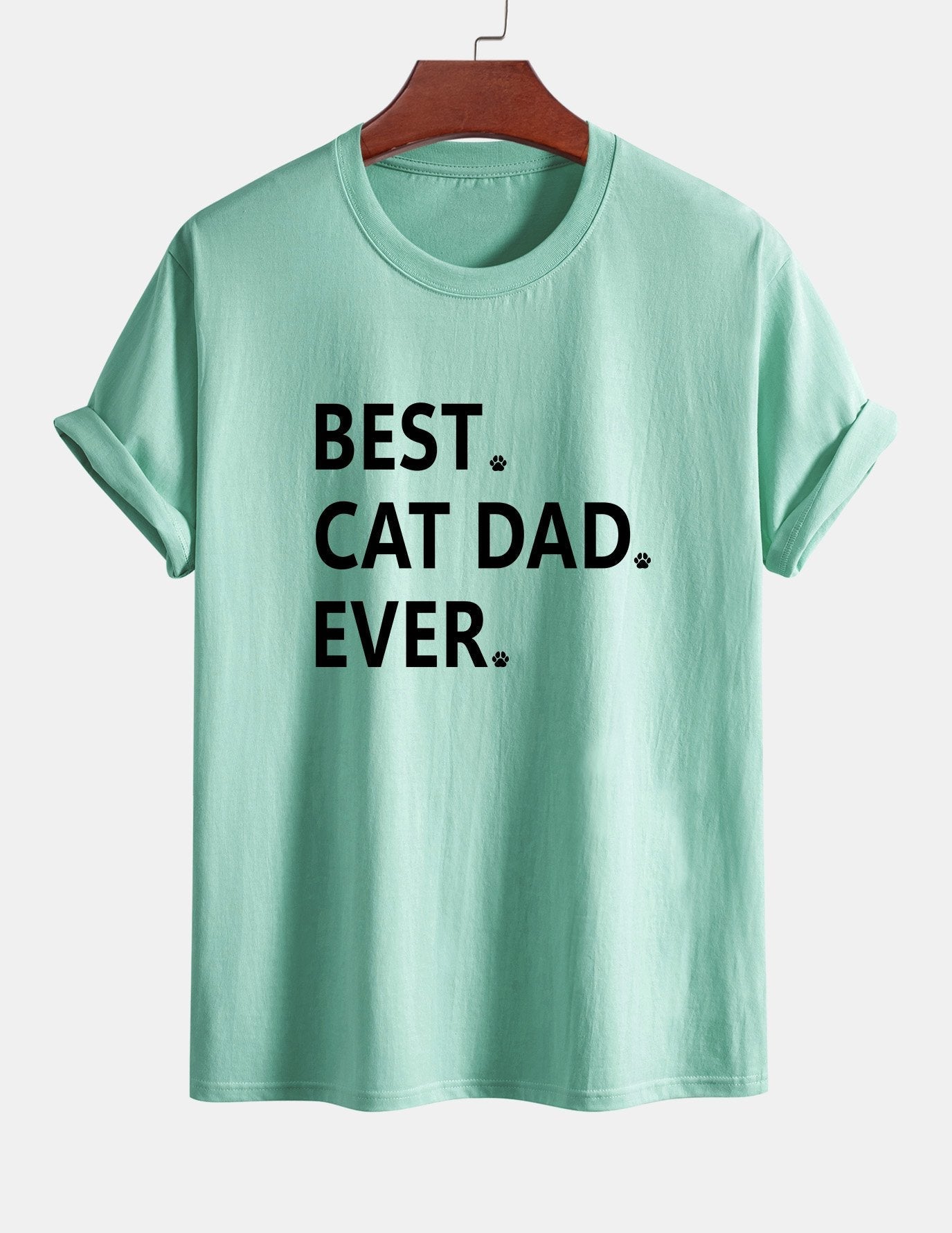 Regular Fit Best Cat Dad Ever Print Cotton T-Shirt