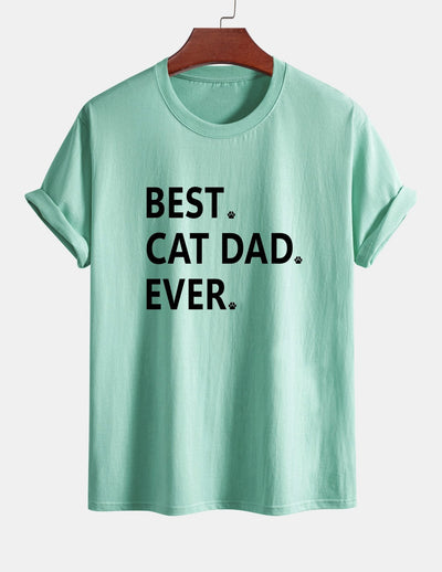 Regular Fit Best Cat Dad Ever Print Cotton T-Shirt