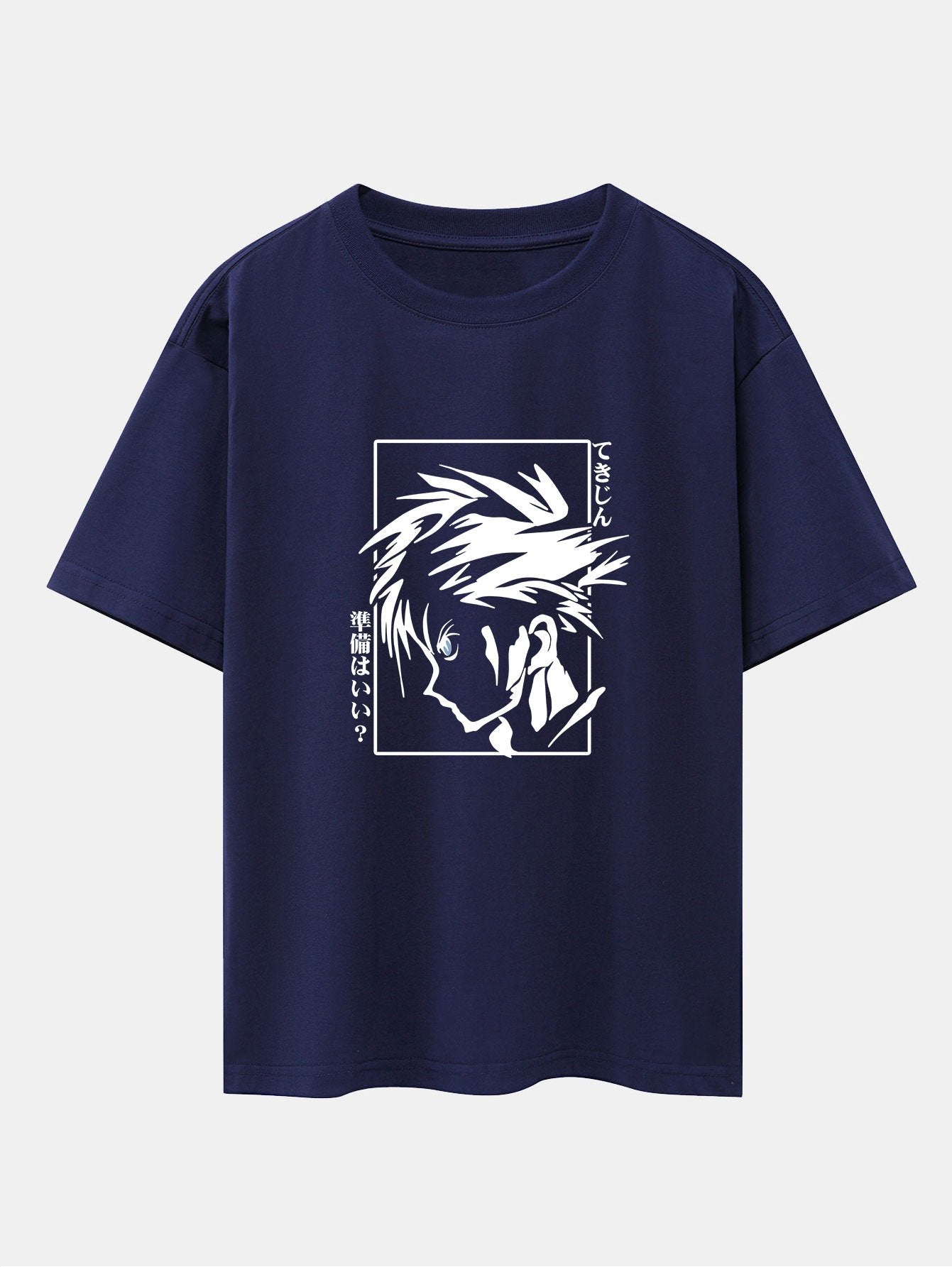 Japanese Comic Male Print Drop Shoulder Oversize T-Shirt