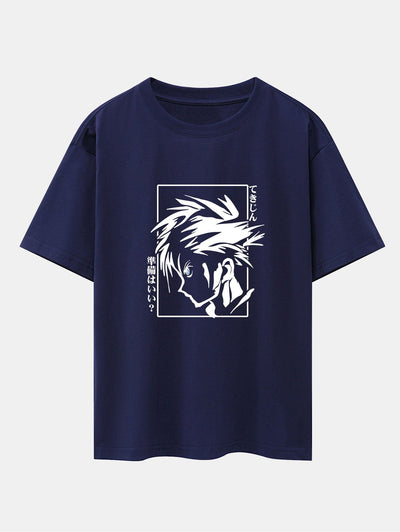 Japanese Comic Male Print Drop Shoulder Oversize T-Shirt