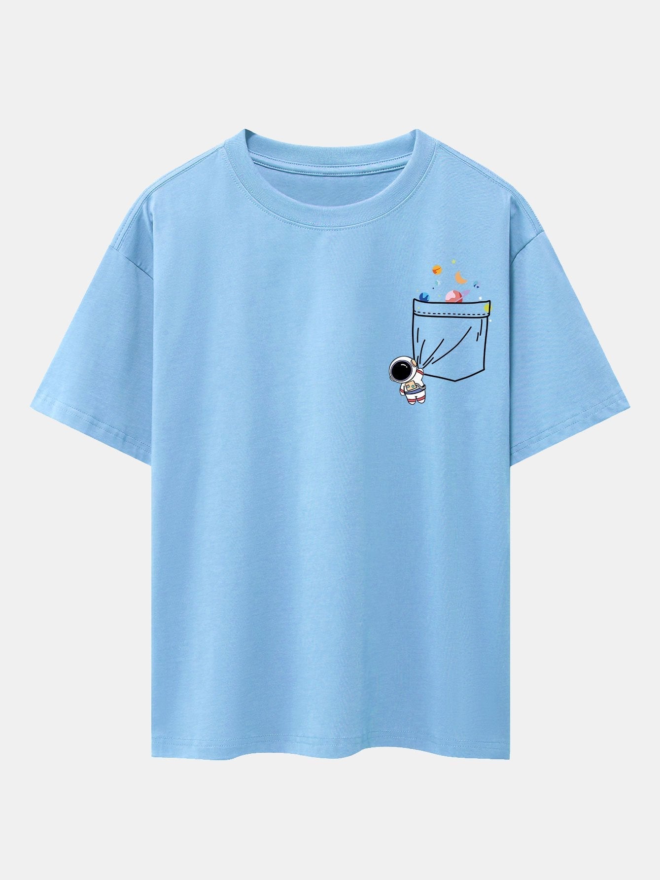 Pocket Planet Astronaut Print Drop Shoulder Oversize T-Shirt