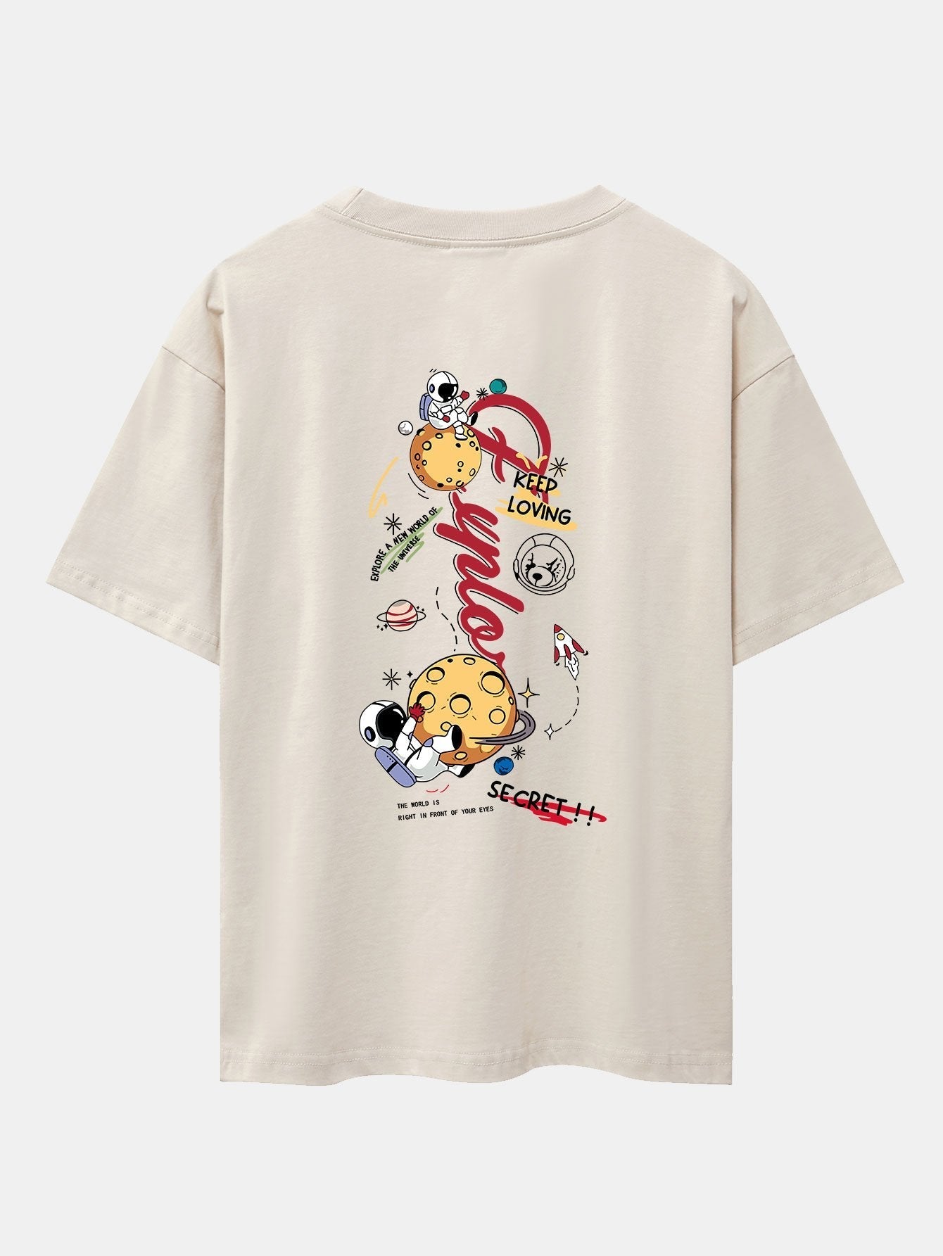 Planet Astronaut Print Drop Shoulder Oversize T-Shirt