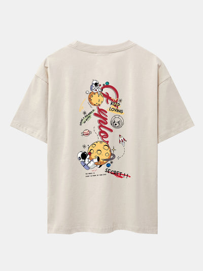 Planet Astronaut Print Drop Shoulder Oversize T-Shirt
