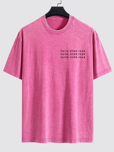 Slogan Print Washed Distressed Drop Shoulder T-Shirt