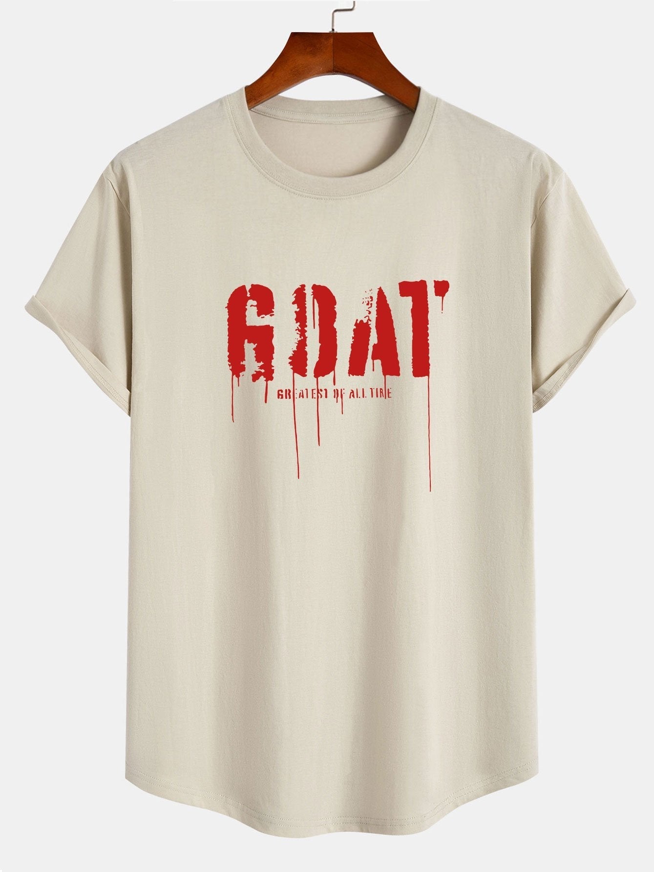 Goat Slogan Print Cotton Arc Hem T-Shirt