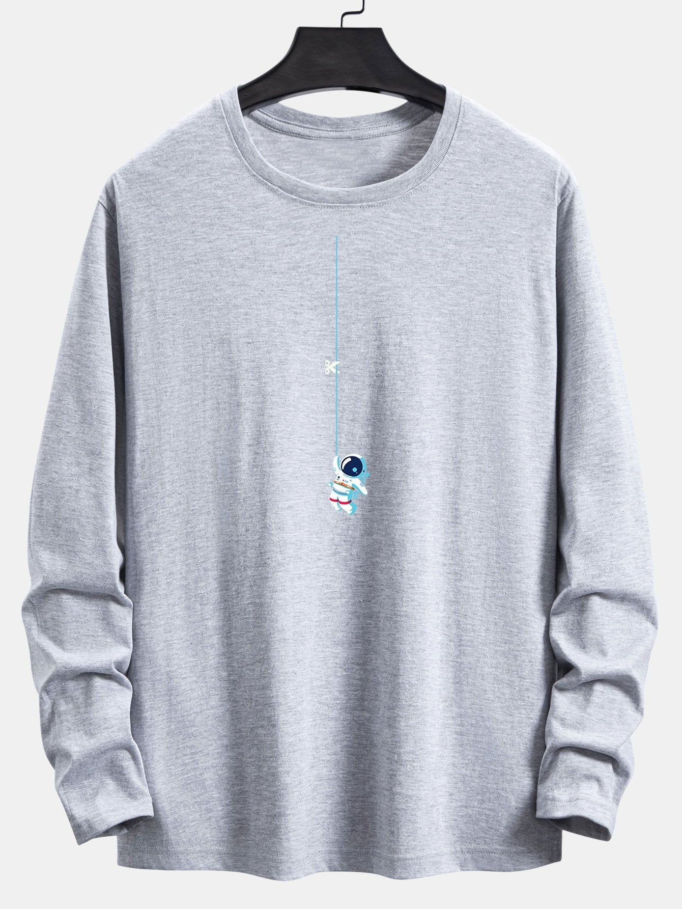 Long Sleeve Astronaut On A Rope Print Cotton T-Shirt