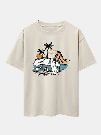 Car Island Print Drop Shoulder Oversize T-Shirt