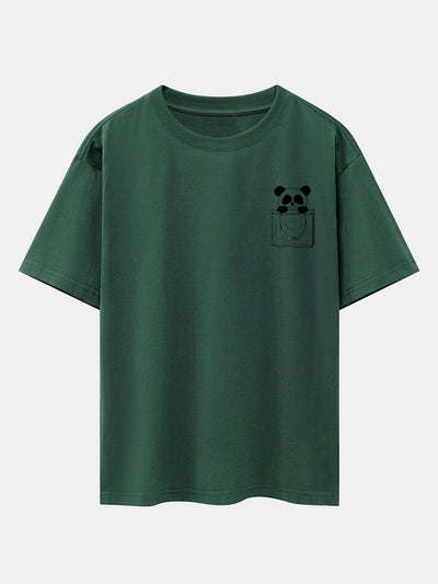 Pocket Panda Print Drop Shoulder Oversize T-Shirt