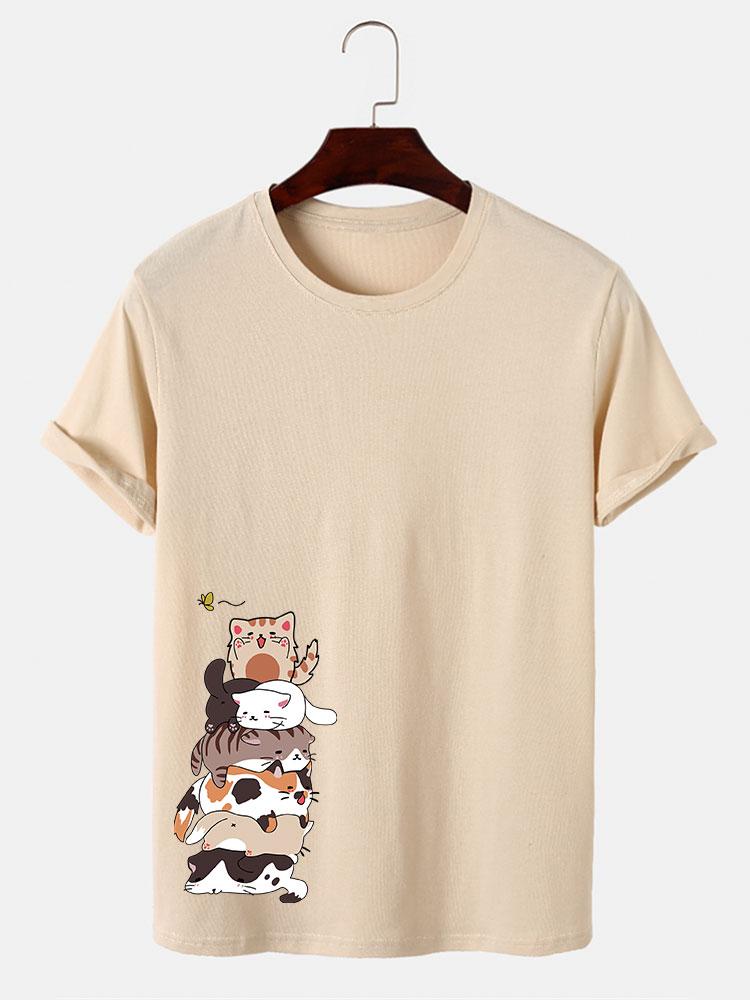 Cartoon Cat Print T-Shirt
