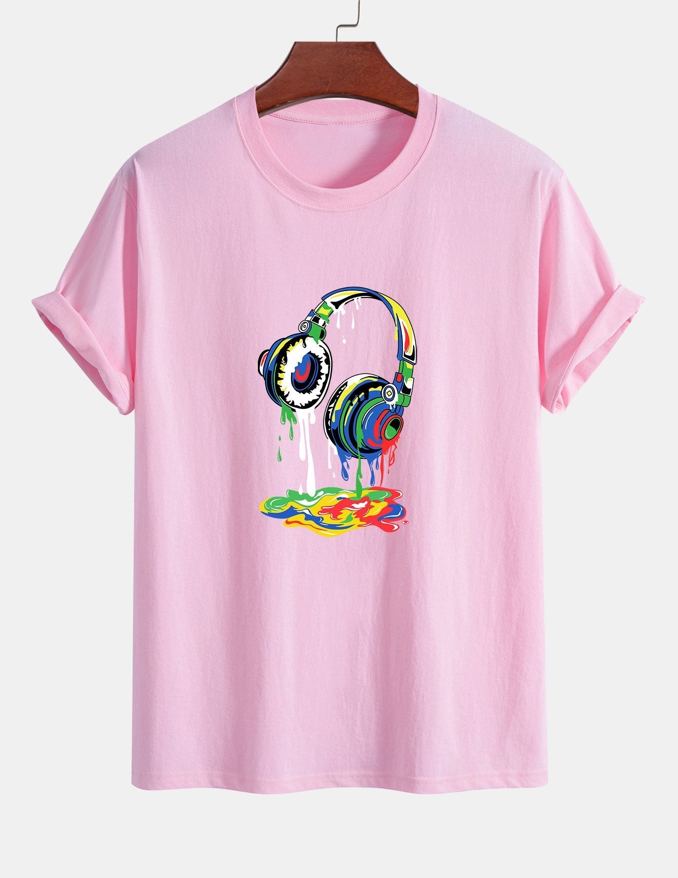 Regular Fit Dissolving Headphones Print Cotton T-Shirt
