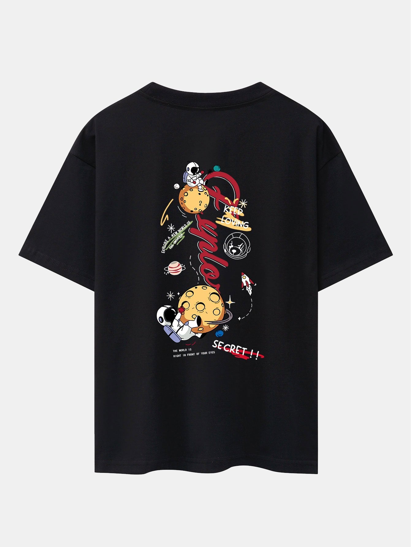 Planet Astronaut Print Drop Shoulder Oversize T-Shirt