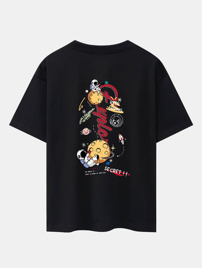Planet Astronaut Print Drop Shoulder Oversize T-Shirt