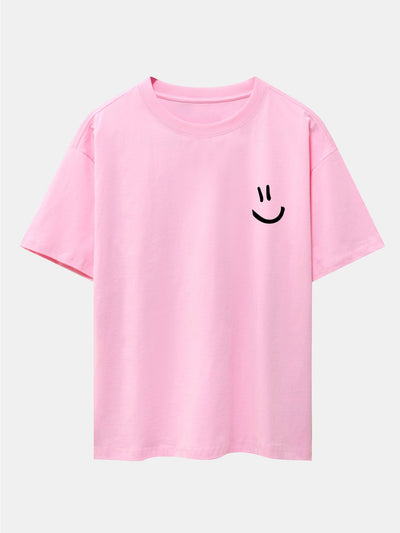 3 Pieces Smiley Face Print Drop Shoulder Oversize T-Shirts
