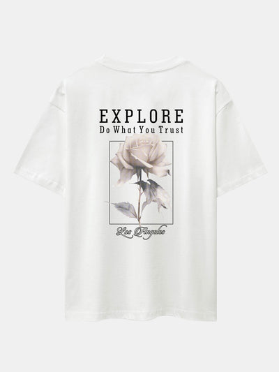 Rose Slogan Back Print Drop Shoulder Oversize T-Shirt