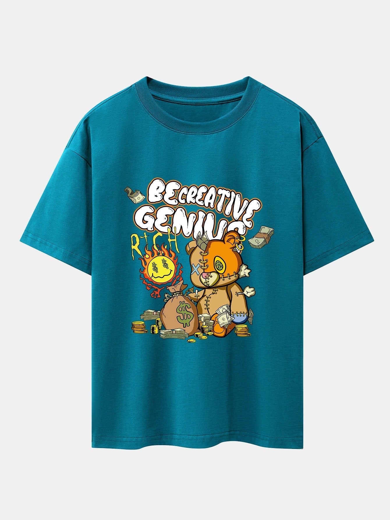 Rich Bear Print Drop Shoulder Oversize T-Shirt