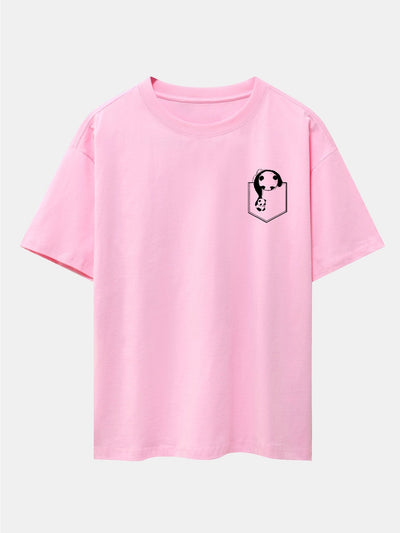 Pocket Panda Print Drop Shoulder Oversize T-Shirt