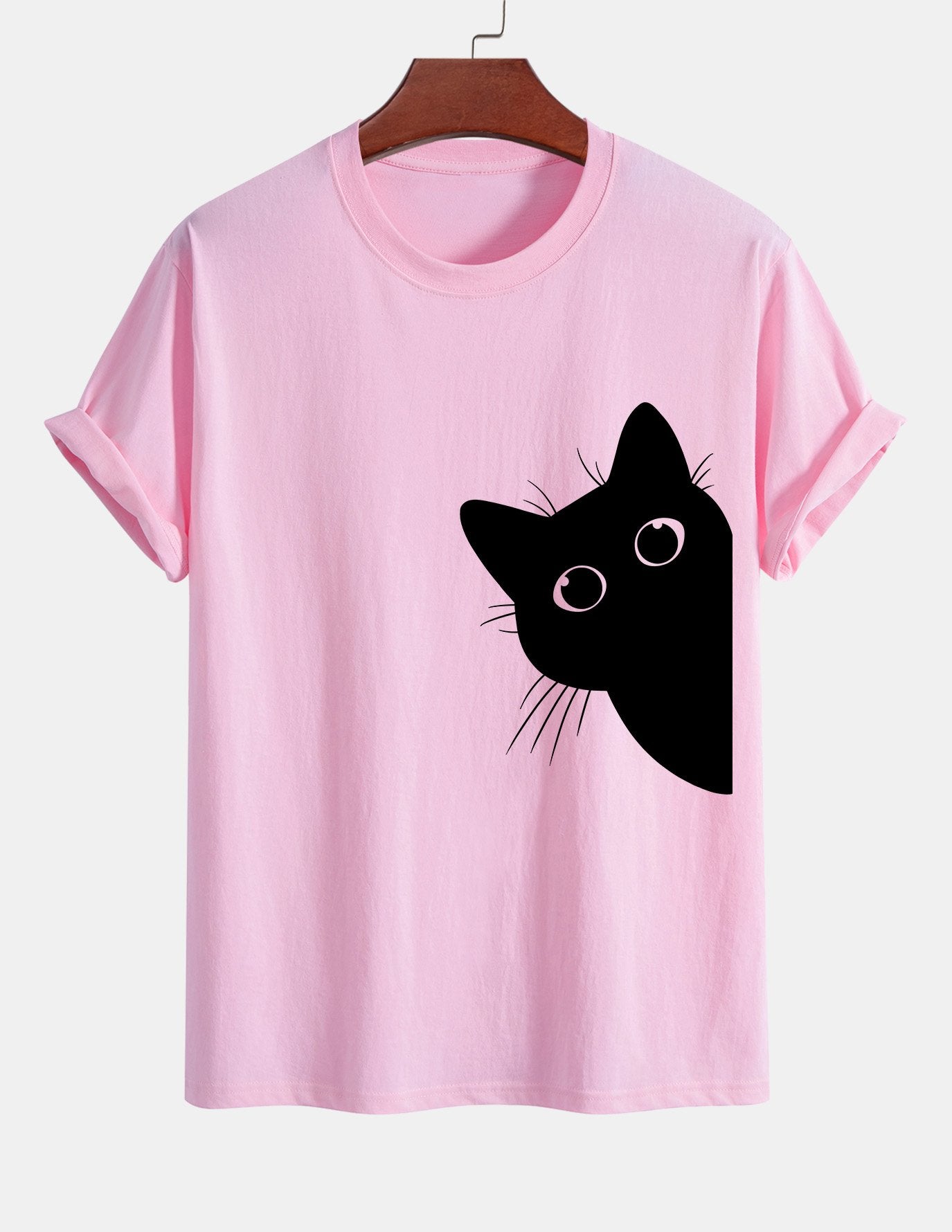 Regular Fit Black Cat Looking Out Print Cotton T-Shirt