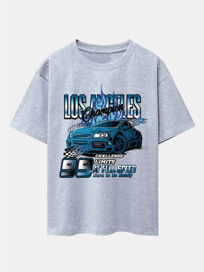 Los Angeles Car Print Drop Shoulder Oversize T-Shirt