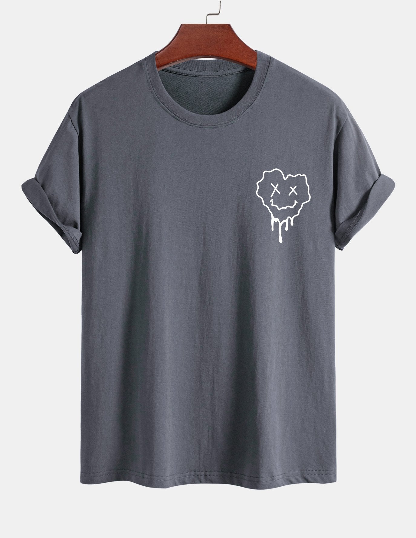 Regular Fit Dissolving Heart Smiley Face Print Cotton T-Shirt